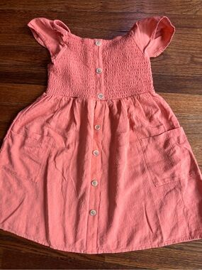 Cat & Jack Coral Button-Front Smocked Dress